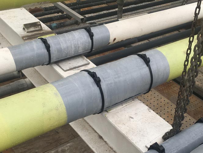 Pipeline Touch points with corrosion prevention Prembond Colorflex Tape.